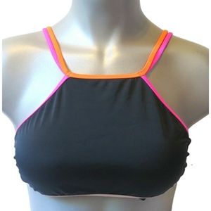 Victoria's Secret Black w/ Warm Binding Strappy High Neck Swim Top M